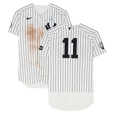 Anthony Volpe New York Yankees Game-Used #11 White Nike Pinstripe Jersey vs. Cincinnati Reds on June 21, 2026