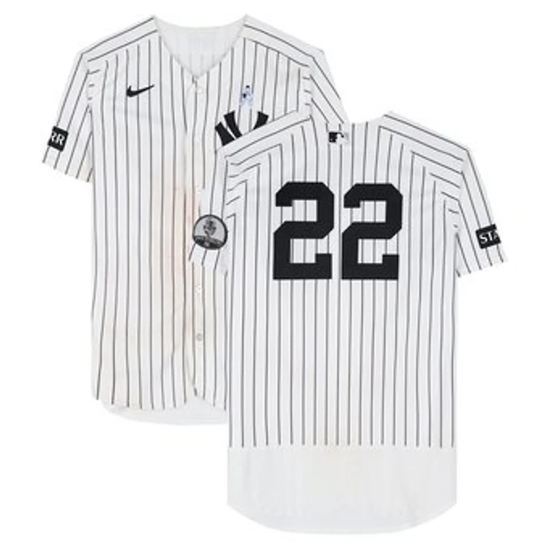 Ben Rice New York Yankees Game-Used #22 White Nike Pinstripe Jersey vs. Cincinnati Reds on June 21, 2026 - 2-3, HR, RBI, R