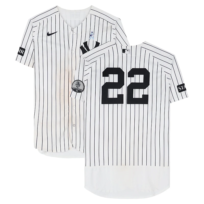 Ben Rice New York Yankees Game-Used #22 White Nike Pinstripe Jersey vs. Cincinnati Reds on June 21, 2026 - 2-3, HR, RBI, R
