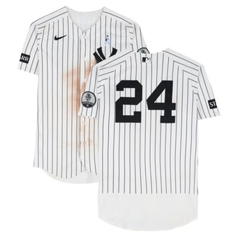 Jasson Domínguez New York Yankees Game-Used #24 White Nike Pinstripe Jersey vs. Cincinnati Reds on June 21, 2026
