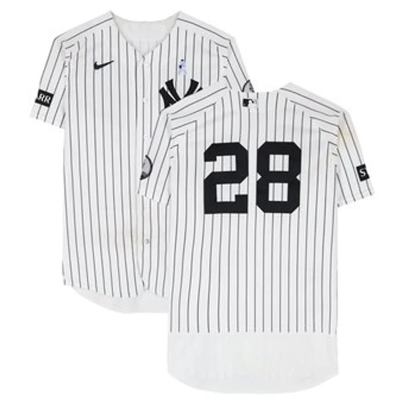 Austin Wells New York Yankees Game-Used #28 White Nike Pinstripe Jersey vs. Cincinnati Reds on June 21, 2026