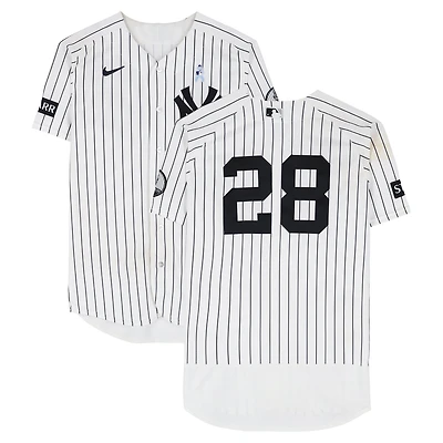 Austin Wells New York Yankees Game-Used #28 White Nike Pinstripe Jersey vs. Cincinnati Reds on June 21, 2026