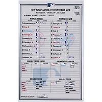 New York Yankees Game-Used Lineup Card vs. Toronto Blue Jays on June 14, 2026