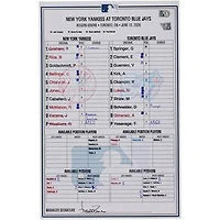 New York Yankees Game-Used Lineup Card vs. Toronto Blue Jays on June 12, 2026