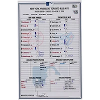 New York Yankees Game-Used Lineup Card vs. Toronto Blue Jays on June 12, 2026