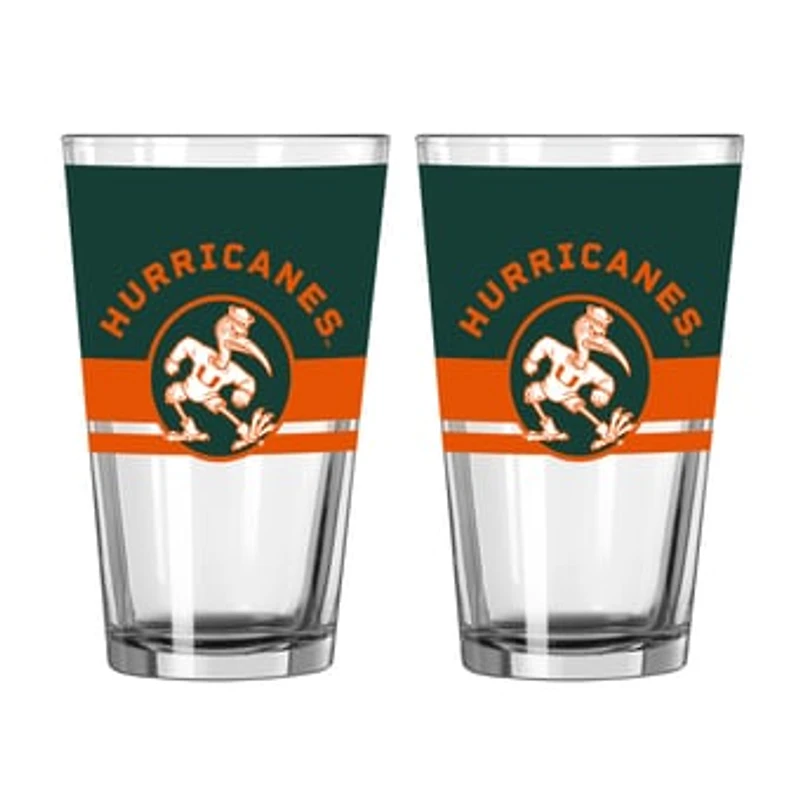 Logo Brands Miami Hurricanes Two-Piece 16oz. Horizon Pint Glass Set