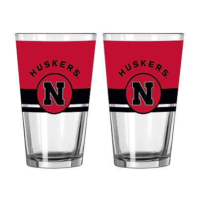 Logo Brands Nebraska Huskers Two-Piece 16oz. Horizon Pint Glass Set