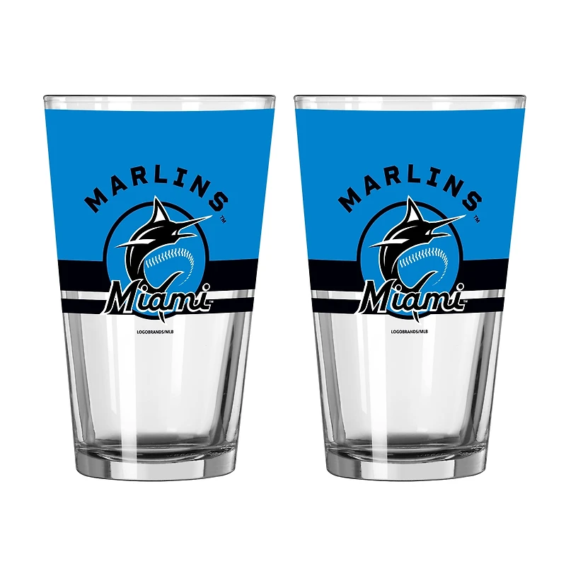 Logo Brands Miami Marlins Two-Piece 16oz. Horizon Pint Glass Set