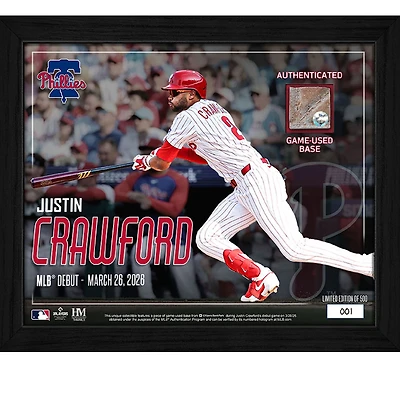 Justin Crawford Philadelphia Phillies Framed 9" x 11" MLB Debut Photograph with a Piece of Game-Used Base - Limited Edition of 500