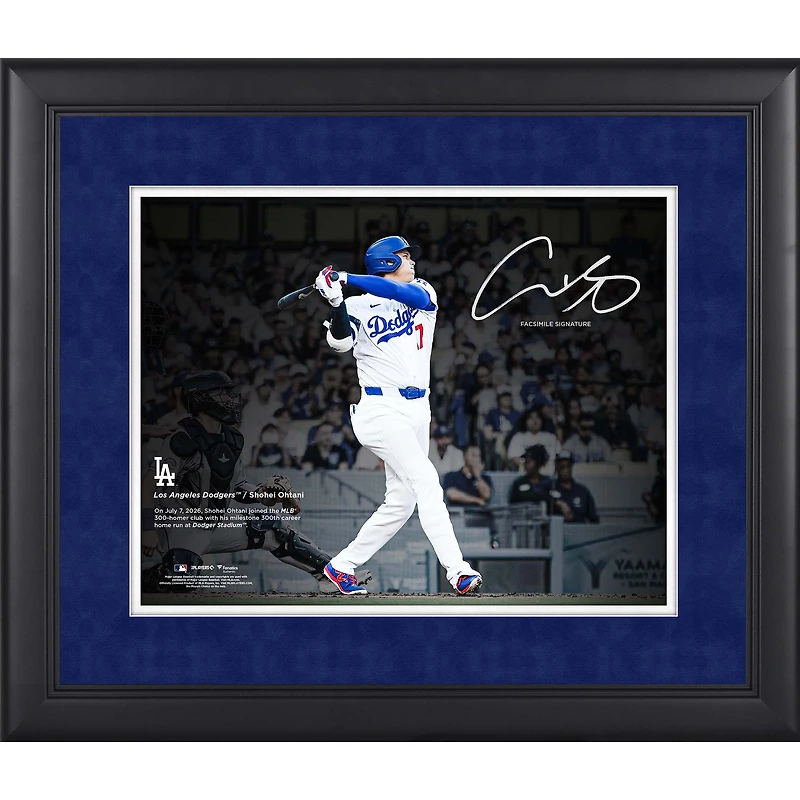 Shohei Ohtani Los Angeles Dodgers Facsimile Signature Framed 11" x 14" 300th Career Home Run Spotlight Photograph