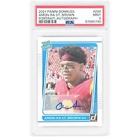 Amon-Ra St. Brown Detroit Lions Autographed 2021 Panini Donruss Rated Rookie Portrait #284 #19/49 PSA Authenticated 9 Rookie Card