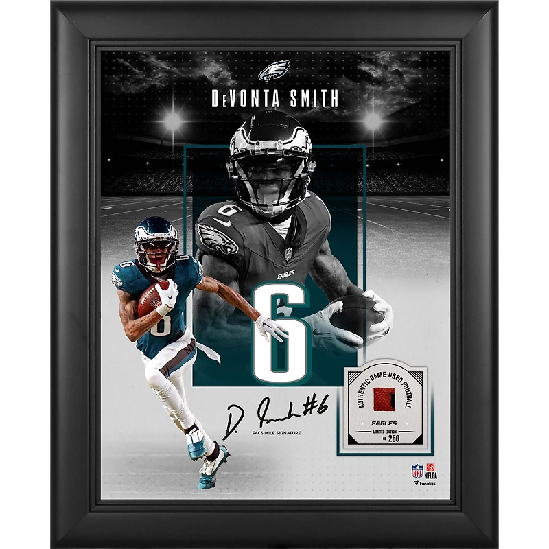 DeVonta Smith Philadelphia Eagles Facsimile Signature Framed 11" x 14" Showcase Collage with a Piece of Game-Used Football - Limited Edition of 250