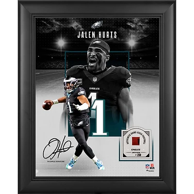 Jalen Hurts Philadelphia Eagles Facsimile Signature Framed 11" x 14" Showcase Collage with a Piece of Game-Used Football - Limited Edition of 250