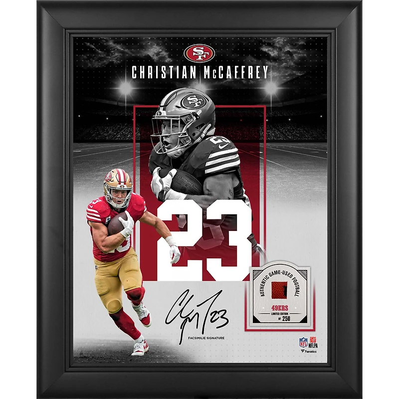 Christian McCaffrey San Francisco 49ers Facsimile Signature Framed 11" x 14" Showcase Collage with a Piece of Game-Used Football - Limited Edition of 250
