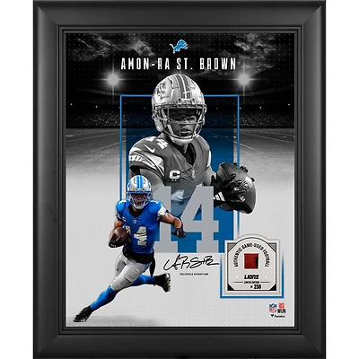 Amon-Ra St. Brown Detroit Lions Facsimile Signature Framed 11" x 14" Showcase Collage with a Piece of Game-Used Football - Limited Edition of 250