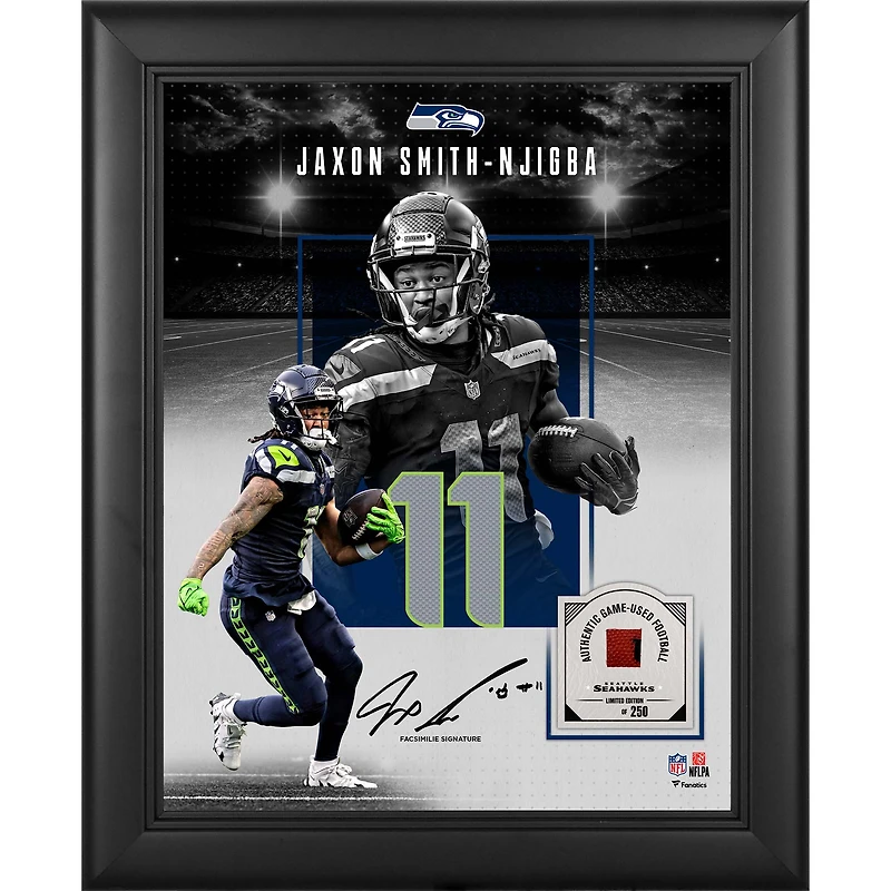 Jaxon Smith-Njigba Seattle Seahawks Facsimile Signature Framed 11" x 14" Showcase Collage with a Piece of Game-Used Football - Limited Edition of 250