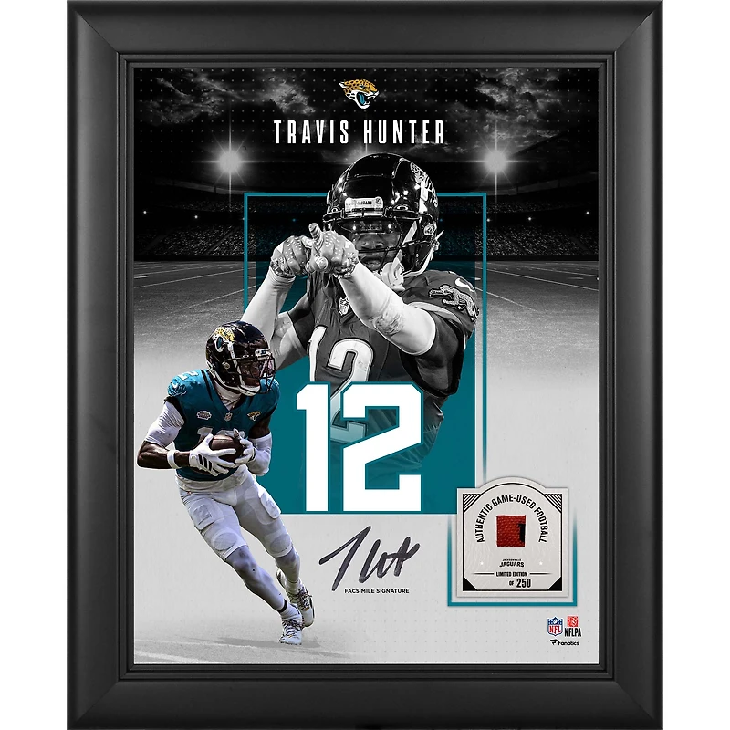 Travis Hunter Jacksonville Jaguars Facsimile Signature Framed 11" x 14" Showcase Collage with a Piece of Game-Used Football - Limited Edition of 250