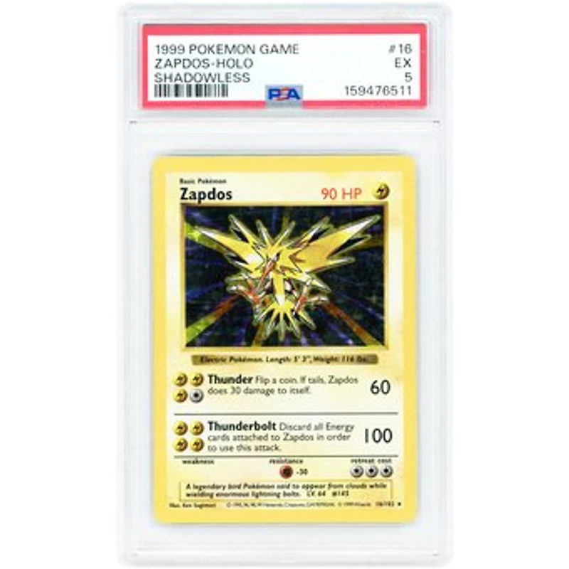 Zapdos 1999 Pokemon Base Set Shadowless Holo Rare #16 PSA Authenticated 5 Card