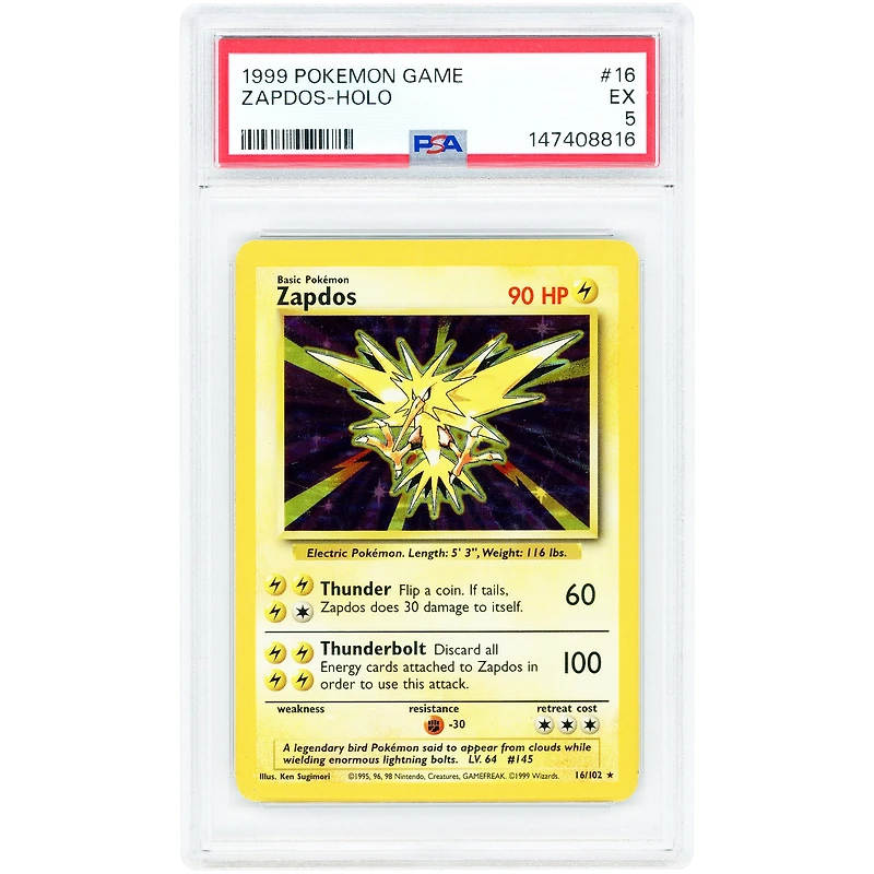 Zapdos 1999 Pokemon Base Set Holo Rare #16 PSA Authenticated Card