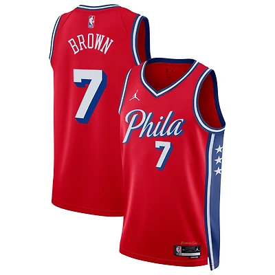 Unisex Jordan Brand Jaylen Brown Red Philadelphia 76ers Swingman Jersey - Statement Edition