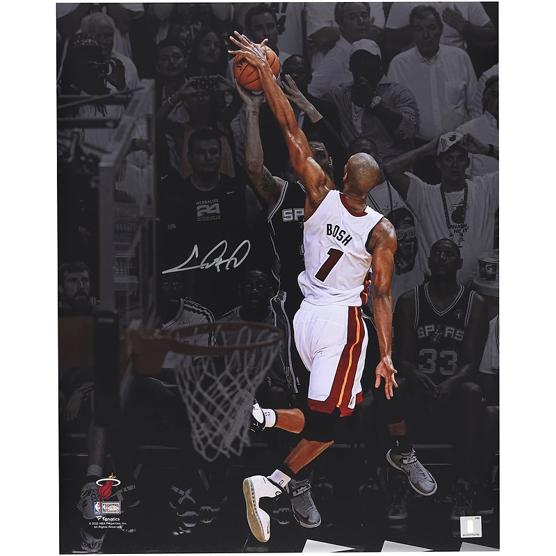 Chris Bosh Miami Heat Autographed 16" x 20" 2013 NBA Finals Game 6 Block vs. San Antonio Spurs Photograph