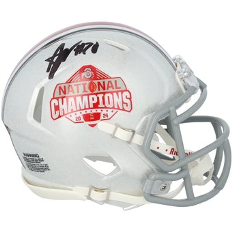 Arvell Reese Ohio State Buckeyes Autographed Riddell 2024 College Football Playoff Champions Speed Mini Helmet