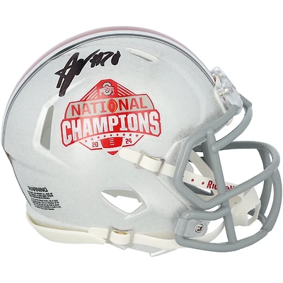 Arvell Reese Ohio State Buckeyes Autographed Riddell 2024 College Football Playoff Champions Speed Mini Helmet