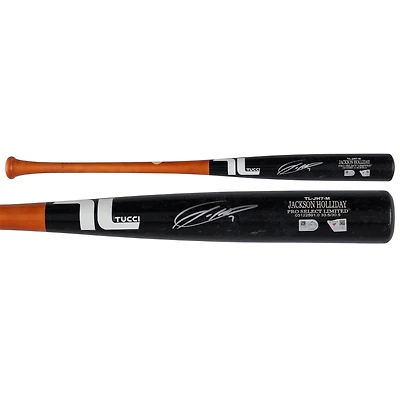 Jackson Holliday Baltimore Orioles Autographed Game-Used Black/Orange Tucci Bat from the 2025 MLB Season - NF70442539