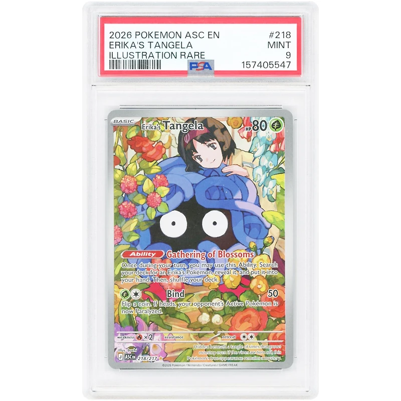 Erika's Tangela 2026 Pokemon Ascended Heroes Illustration Rare #218 PSA Authenticated 9 Card
