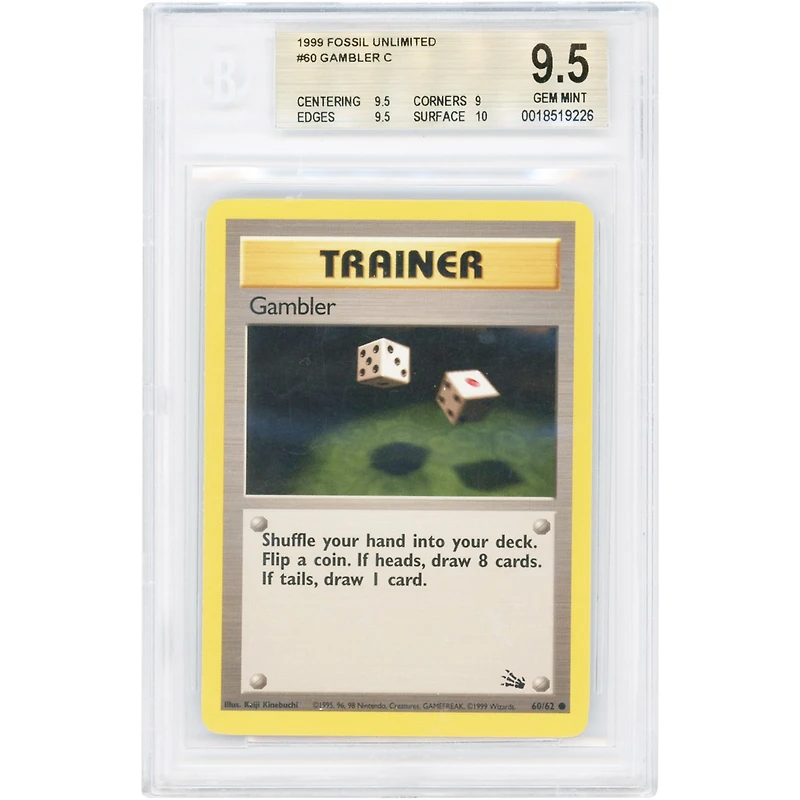 Gambler 1999 Pokemon Fossil Common #60 BGS Authenticated 9.5 Card