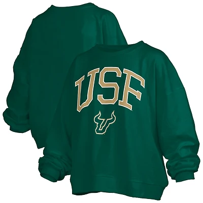 Women's Pressbox Green South Florida Bulls Oversized Janise Arch Over Logo Fleece Sweatshirt