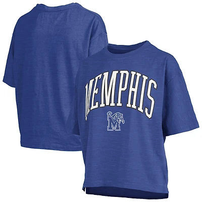 Women's Pressbox Royal Memphis Tigers Oversized Nelson Arch Over Logo Slub T-Shirt