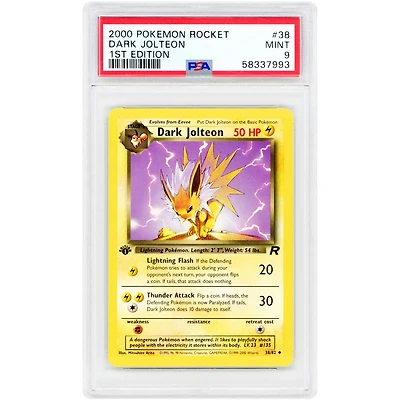 Dark Jolteon 2000 Pokemon Team Rocket 1st Edition #38 PSA Authenticated 9 Card