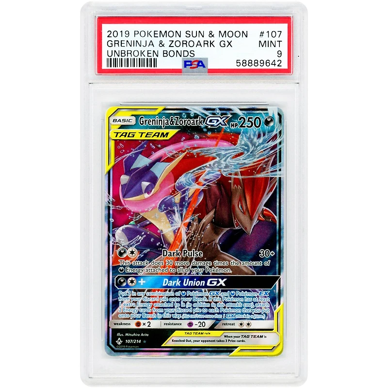 Greninja & Zoroark GX 2019 Pokemon Unbroken Bonds Ultra Rare #107 PSA Authenticated 9 Card