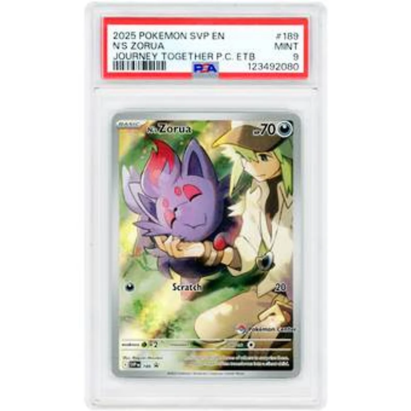 N's Zorua 2025 Pokemon Journey Together ETB Promo Pokemon Center Exclusive #189 PSA Authenticated 9 Card