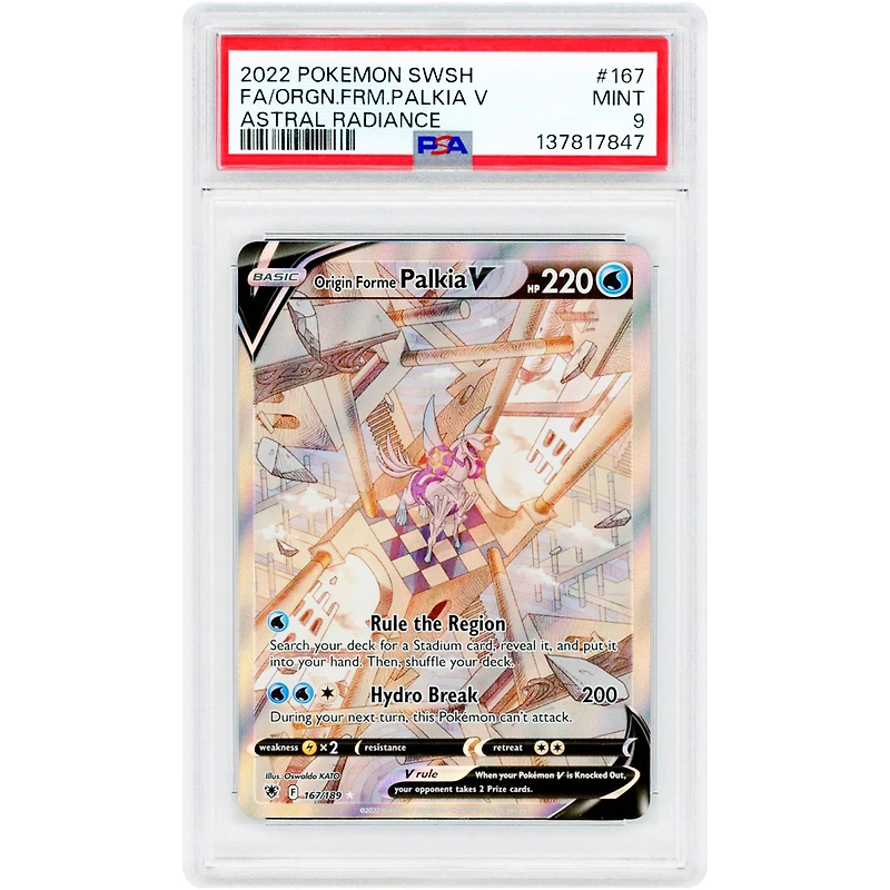Origin Forme Palkia V 2022 Pokemon Astral Radiance Ultra Rare #167 PSA Authenticated 9 Card