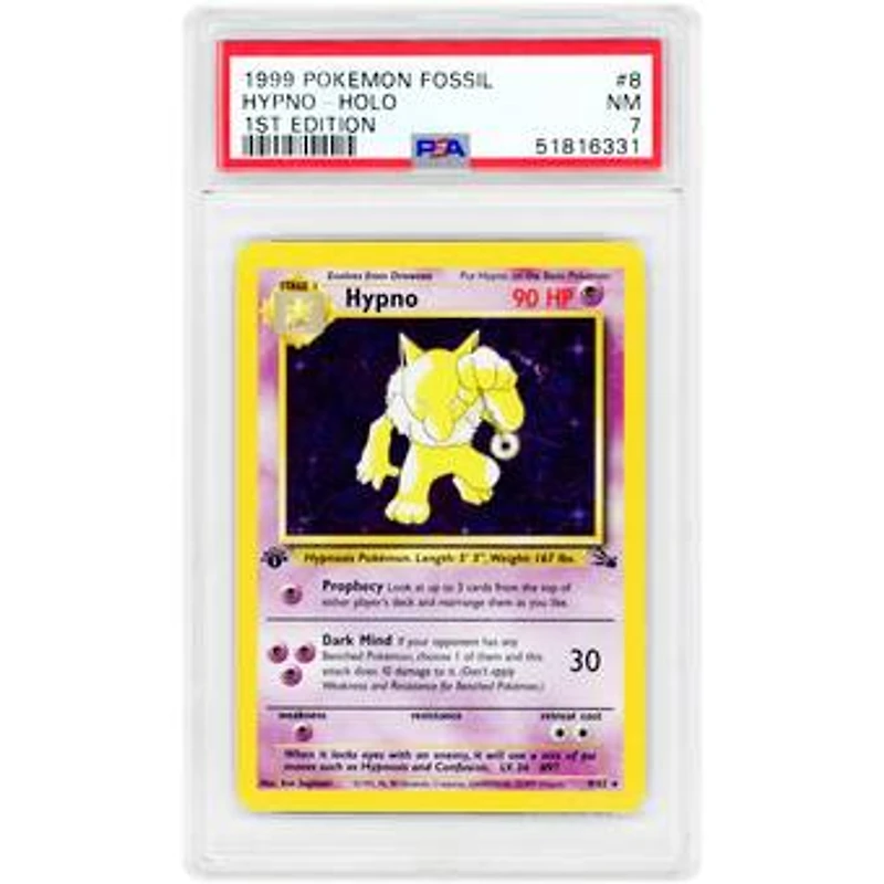 Hypno 1999 Pokemon Fossil 1st Edition Holo Rare #8 PSA Authenticated 7 Card