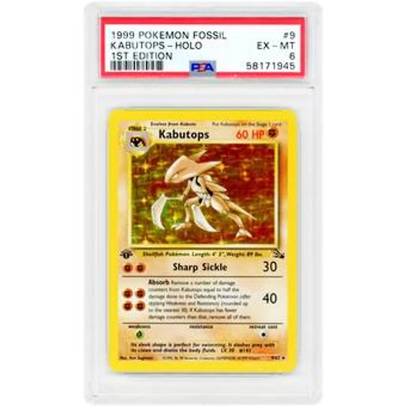 Kabutops 1999 Pokemon Fossil 1st Edition Holo Rare #9 PSA Authenticated 6 Card