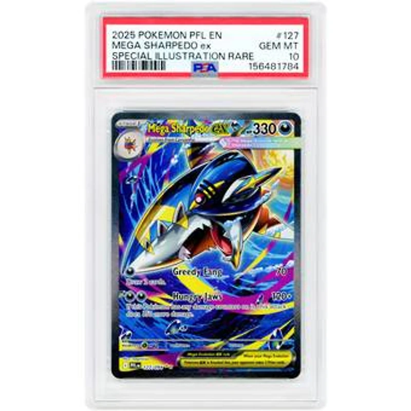 Mega Sharpedo ex 2025 Pokemon Phantasmal Flames Special Illustration Rare #127 PSA Authenticated 10 Card