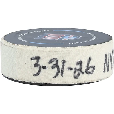 Jaroslav Chmelař New York Rangers Game-Used Goal Puck from March 31, 2026 vs. New Jersey Devils
