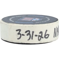 Jaroslav Chmelař New York Rangers Game-Used Goal Puck from March 31, 2026 vs. New Jersey Devils