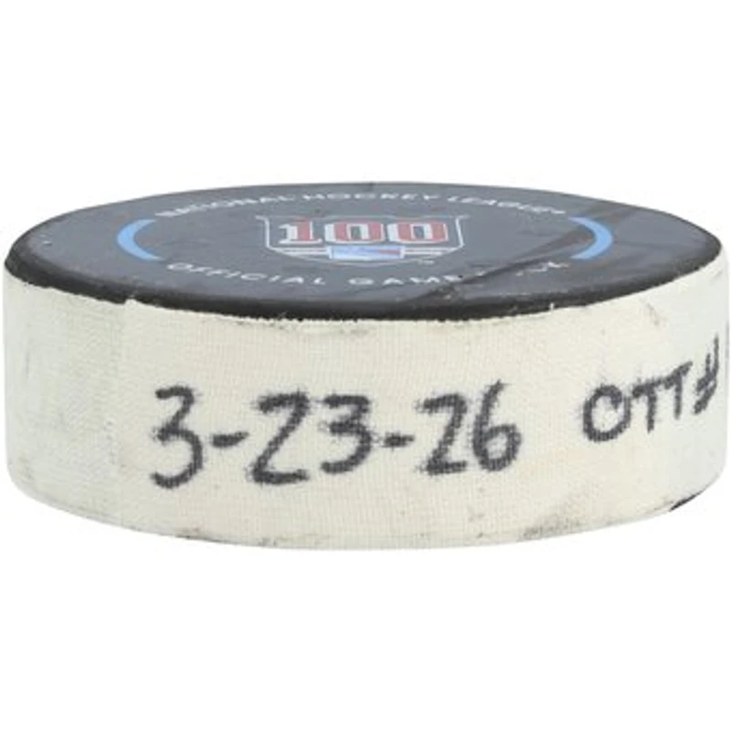 Shane Pinto Ottawa Senators Game-Used Goal Puck from March 23, 2026 vs. New York Rangers