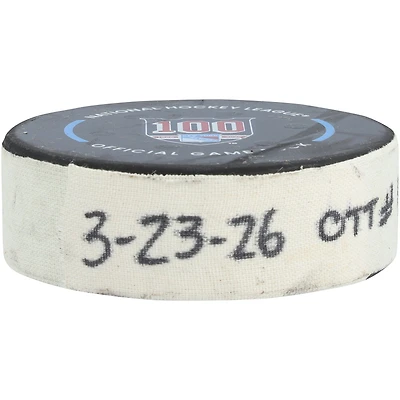 Shane Pinto Ottawa Senators Game-Used Goal Puck from March 23, 2026 vs. New York Rangers