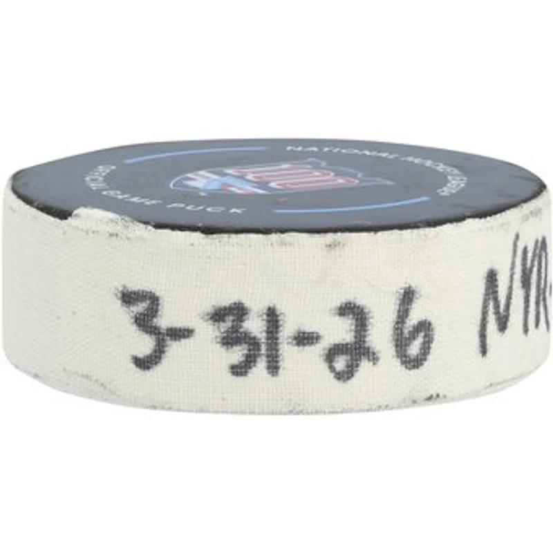 Conor Sheary New York Rangers Game-Used Goal Puck from March 31, 2026 vs. New Jersey Devils