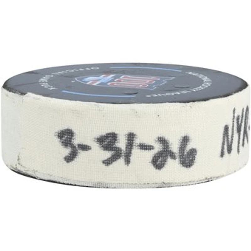 J.T. Miller New York Rangers Game-Used Goal Puck from March 31, 2026 vs. New Jersey Devils