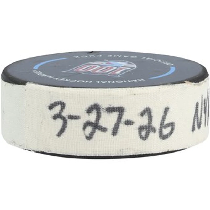 Alexis Lafreniere New York Rangers Game-Used Goal Puck from March 27, 2026 vs. Chicago Blackhawks