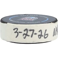 Alexis Lafreniere New York Rangers Game-Used Goal Puck from March 27, 2026 vs. Chicago Blackhawks