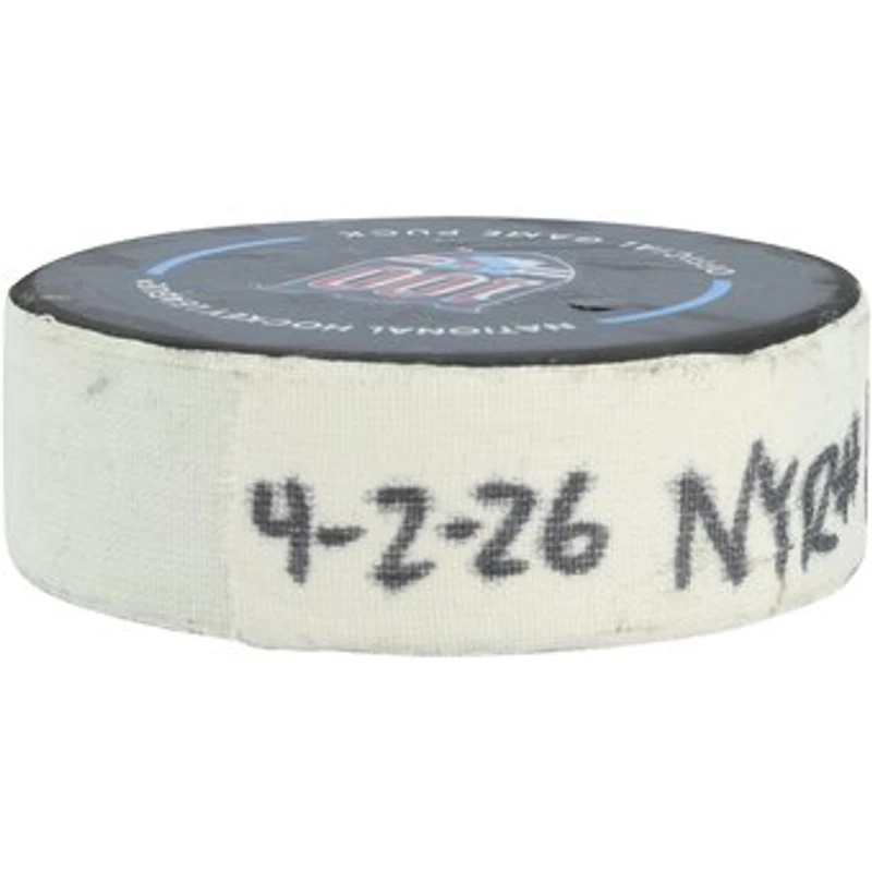 Adam Fox New York Rangers Game-Used Goal Puck from April 2, 2026 vs. Montreal Canadiens