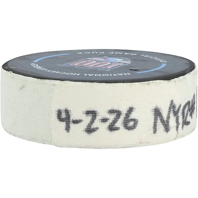 Adam Fox New York Rangers Game-Used Goal Puck from April 2, 2026 vs. Montreal Canadiens