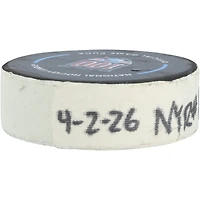 Adam Fox New York Rangers Game-Used Goal Puck from April 2, 2026 vs. Montreal Canadiens
